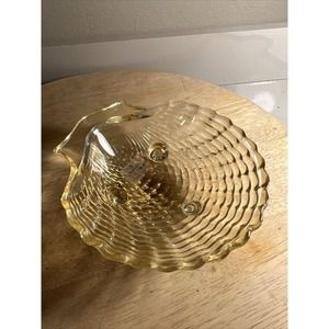 Vintage Yellow Glass Trinket Dish Sea Shell Viking Glass
